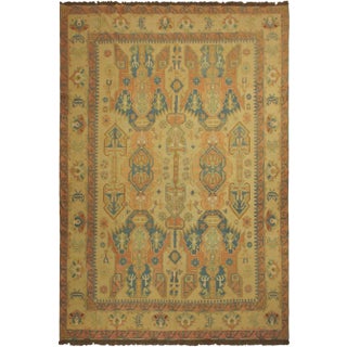 1980s Tribal Soumakh Lt. Tan/Orange Wool Rug - 10'5 X 12'3 For Sale