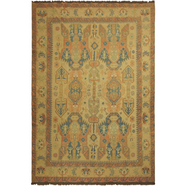 1980s Tribal Soumakh Lt. Tan/Orange Wool Rug - 10'5 X 12'3 For Sale