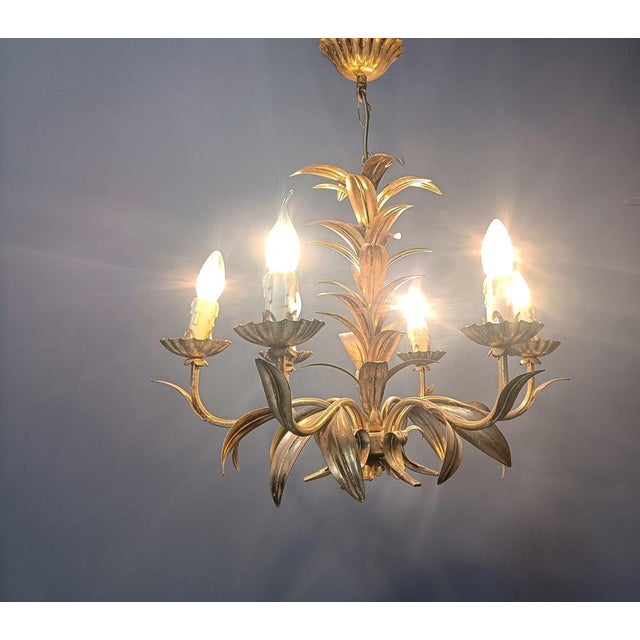 Metal Vintage Gilt Metal Pineapple Leaf Chandelier, 1960s For Sale - Image 7 of 9