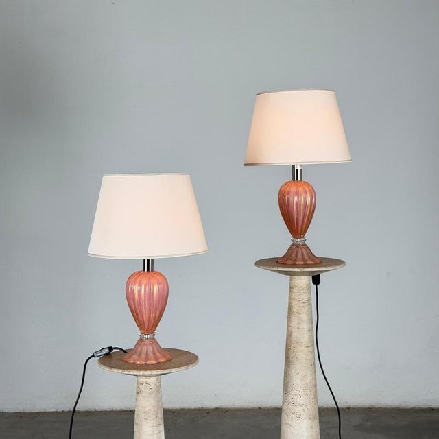 Pink Murano Glass Table Lamps from Barovier & Toso, 1970s, Set of 2 For Sale - Image 3 of 15