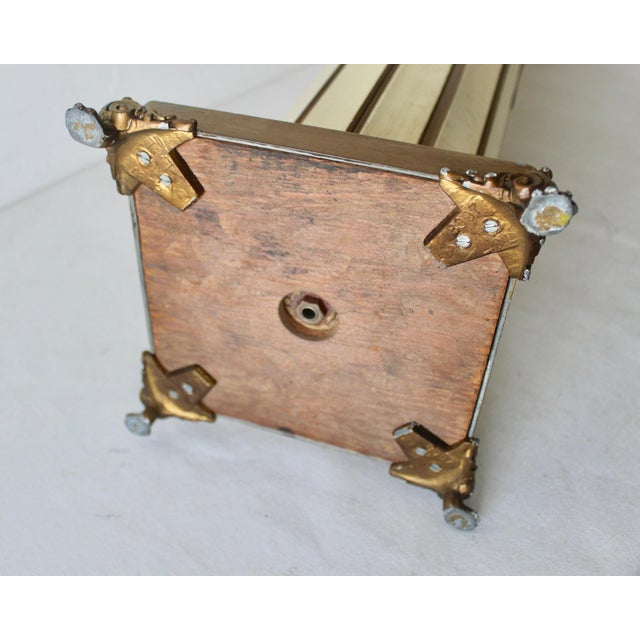 Vintage Italian Neoclassical Style Metal Marble Cream Gold Finish Column Pedestal For Sale - Image 11 of 12