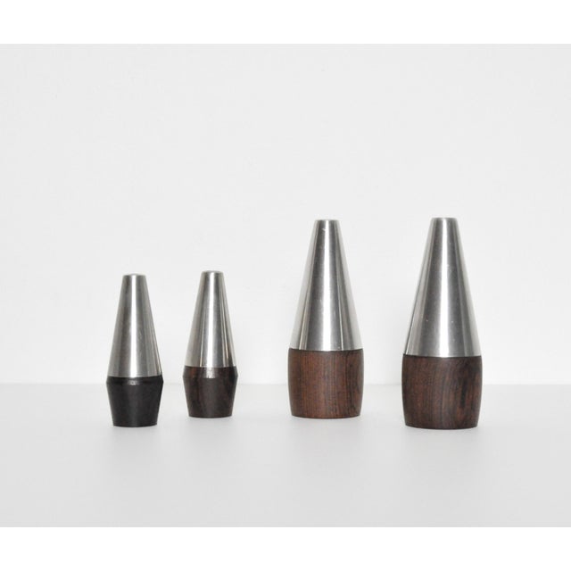 Danish Modern Rosewood and Stainless Steel Salt and Pepper Shakers, 1960s, Set of 4 For Sale - Image 12 of 12