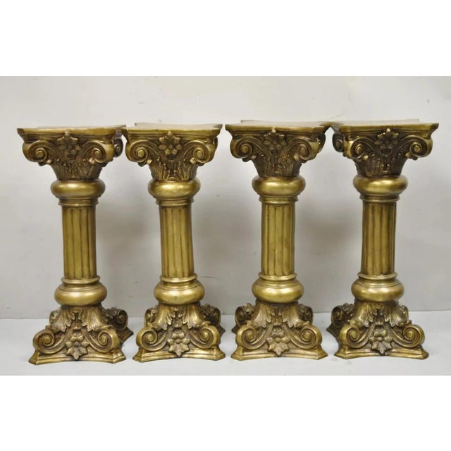 Vintage Neoclassical Style Brass Bronze Corinthian Column 29" Pedestal Plant Stand. Item features heavy cast brass/bronze...