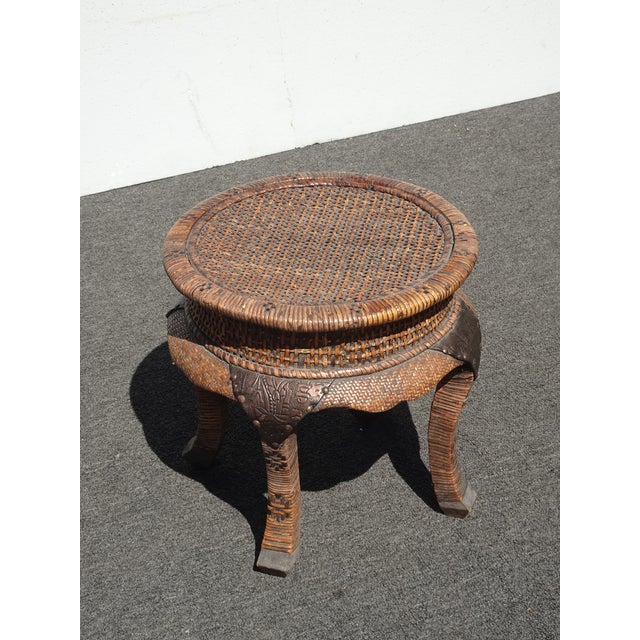 Vintage Mid Century Wicker End Table Side Table For Sale - Image 4 of 16