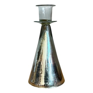 Vintage Silvered Glass Candle Holder For Sale