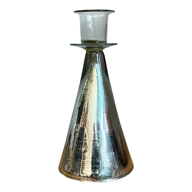 Vintage Silvered Glass Candle Holder For Sale