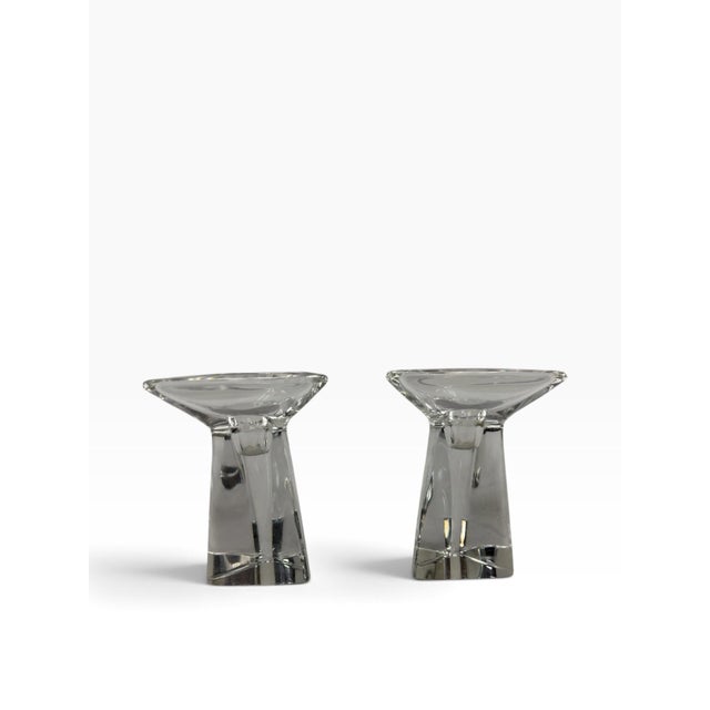 Val Saint-Lambert Vintage 1950s Signed Val Saint Lambert "Tricorne" Crystal Candlesticks - A Pair For Sale - Image 4 of 7