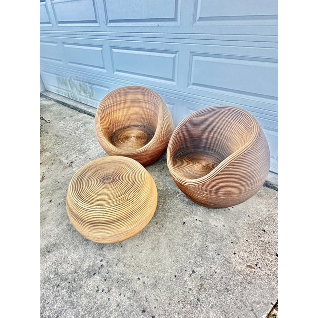 Mid-Century Modern Vintage Gabriella Crespi Style Pod Chairs and Table-Set of 3 For Sale - Image 3 of 12