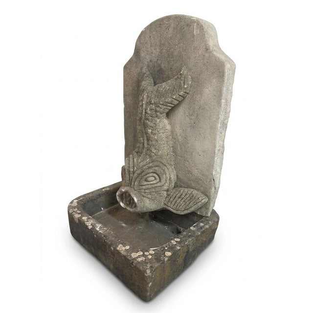 Traditional Vintage Cast Stone Dolphin Fish Wall Fountain & Basin For Sale - Image 3 of 6