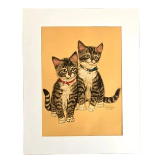 Vintage Midcentury Gladys Emerson Cook Tabby Kittens Print in 16x20 Mat, EUC For Sale
