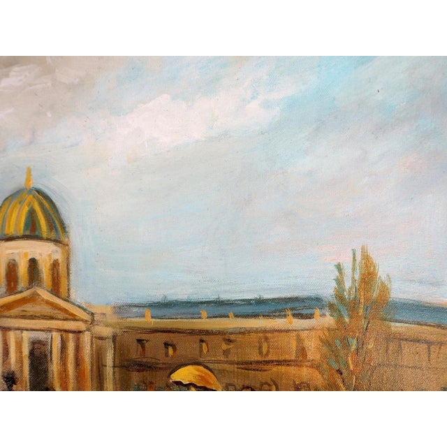 Textile Michel Pabois, Paris, The Institut de France Which Leads to the Seine, Original Oil on Canvas For Sale - Image 7 of 8
