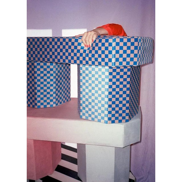 Textile Viva Checkerboard Beige and White Bench by Houtique For Sale - Image 7 of 11