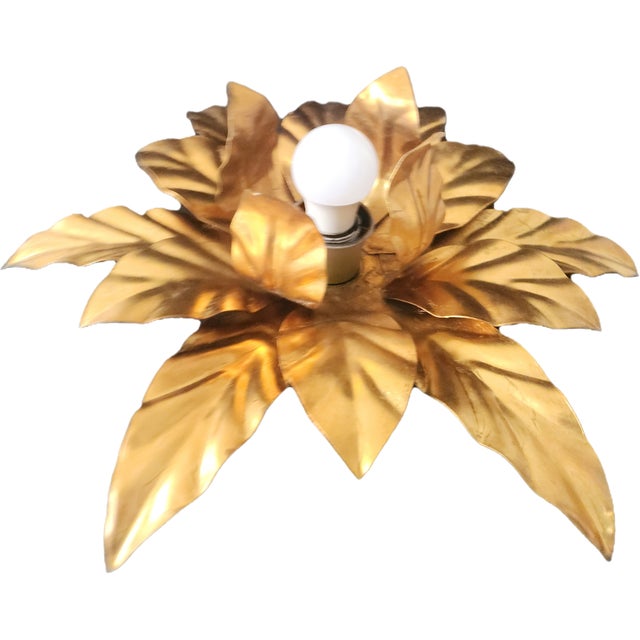 1970s Hollywood Regency Florentine Flower-Shaped Gilt Flush Mount from Hans Kögl, Italy, 1960s For Sale - Image 5 of 18