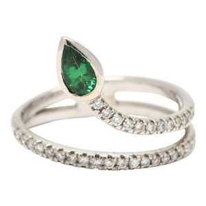 0.43ctw Tsavorite Garnet & Diamond Coil Ring, 14k White Gold, Ring Size 3.75