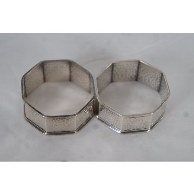 Antique Gh French & Co Hammered Sterling Octagonal Napkin Rings- Set of 2 For Sale - Image 4 of 9