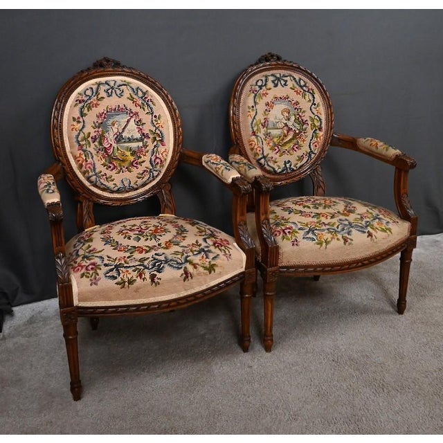 Louis XVI Style Beechwood Armchairs, Early 20th Century, Set of 2 For Sale - Image 3 of 18