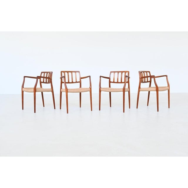 Model 66 Armchairs in Teak and Paper Cord by Niels Otto Moller J.L. Møllers, Denmark, 1974, Set of 4 For Sale - Image 4 of 18