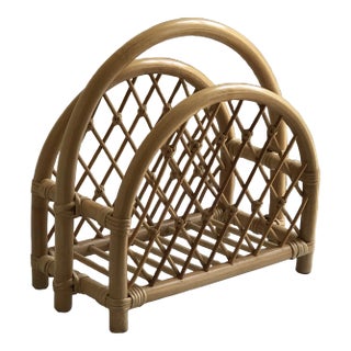 Vintage Boho Bamboo Magazine Rack For Sale