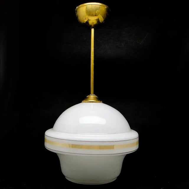 Goldenrod Art Deco Style Pendant Lamp, Poland, 1950s For Sale - Image 8 of 8