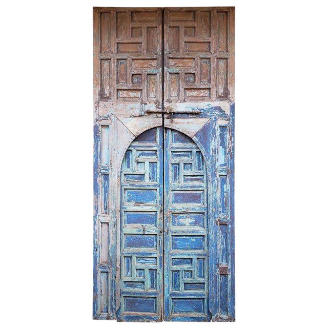 1940s Vintage Moroccan Old Hand Painted Double Door For Sale