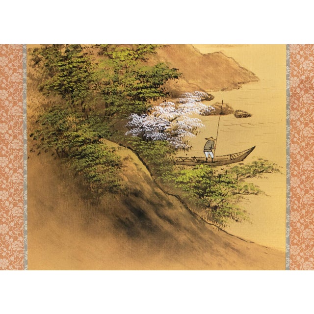 1960s "Four Seasons", 1960s Showa Era Japanese Painted Silk Byobu Screen For Sale - Image 5 of 18
