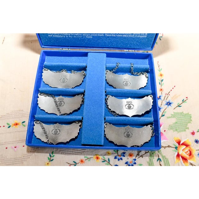 The Stieff Co. 1970s Stieff Pewter Decanter Labels Historic Newport Reproduction in Original Box For Sale - Image 4 of 7