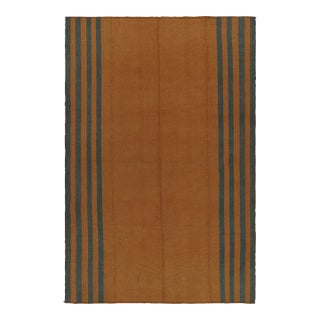 Rug & Kilim’s Textural Modern Kilim in Orange With Blue Stripes For Sale