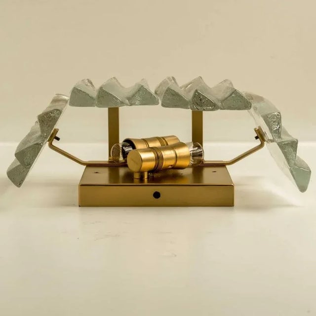 Textured Ice Glass and Brass Wall Light attributed to Kalmar, 1970s For Sale - Image 10 of 13