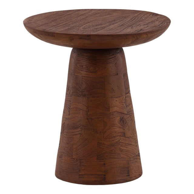 Otis Round Wood Farmhouse Modern Pedestal Side Table For Sale