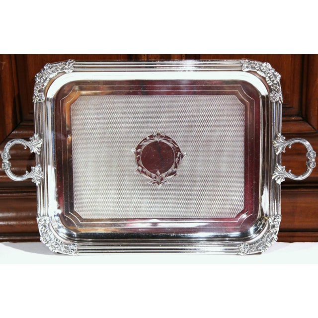 Late 19th Century 19th Century French Louis XVI Silver-Plated Serving Tray With Handles For Sale - Image 5 of 9
