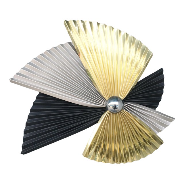 Mid-Century C Jere Abstract Pleated Metal Wall Sculpture Art For Sale