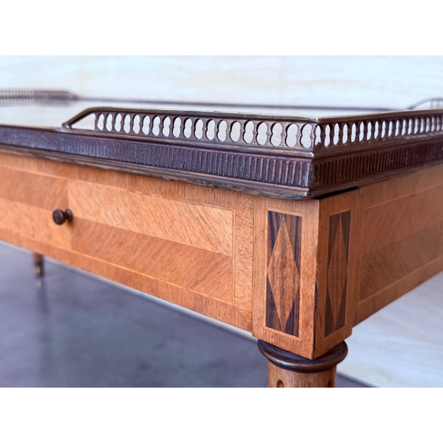 Early 20th Rectangular Bouillotte Louis XVI Style Table with Fluted Legs and Two Drawers with Marble Top. Place of Origin:...