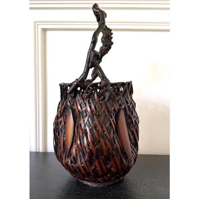 Antique Japanese Bamboo Basket Ikebana Mingei Style For Sale - Image 12 of 18