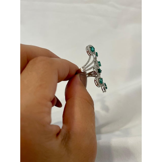 3 Ct Natural Zambian Emeralds and 1.2 Ct Diamond Ring in 14 karat White Gold For Sale - Image 14 of 18