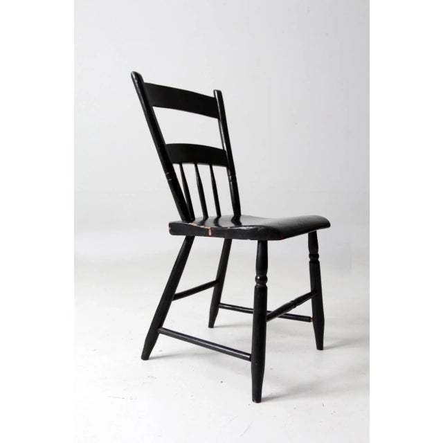 Wood Antique Stencil Back Plank Seat Chair For Sale - Image 7 of 12