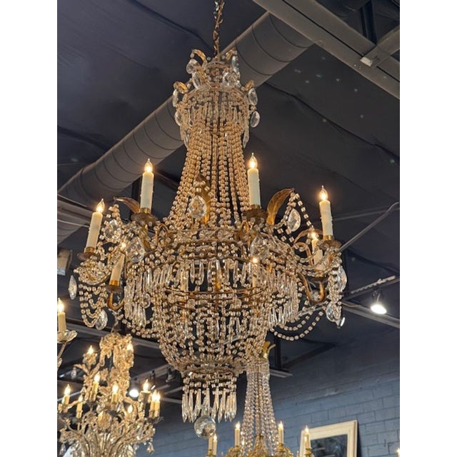 Traditional 19th Century Italian Gilt Tole and Crystal Basket Chandelier For Sale - Image 3 of 6