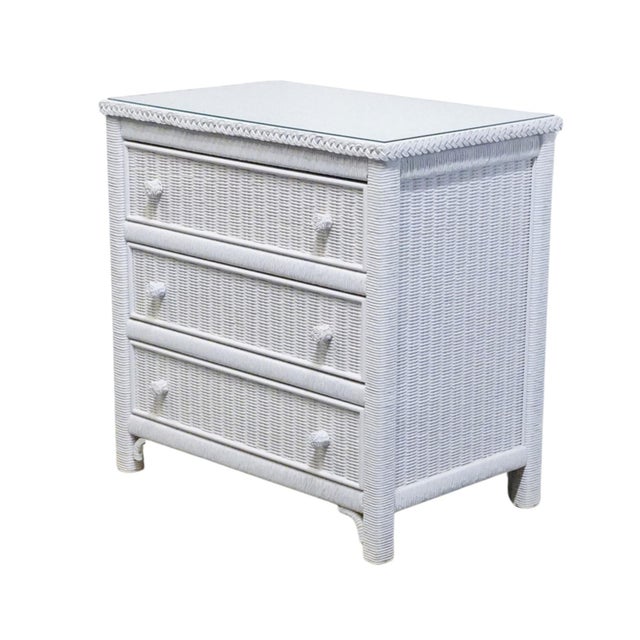 LEXINGTON / HENRY LINK Country Cottage Style 30" White Wicker Three Drawer Nightstand 477-513 31" High 30.5" Wide 19.5"...