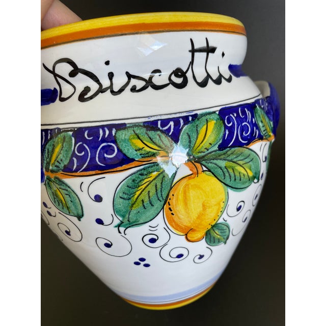 Italian Hand-Painted Majolica Lemon Biscotti Cookie Jar For Sale - Image 11 of 11