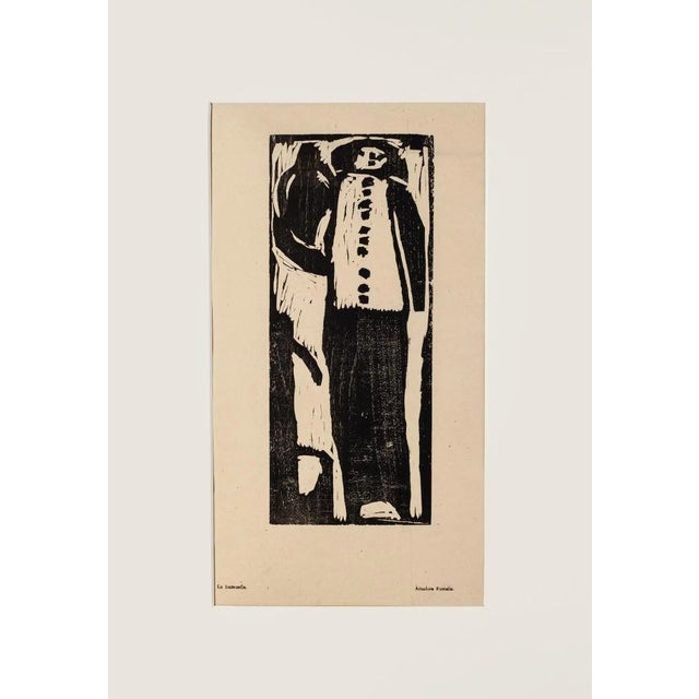 Figure - Original Woodcut Print by Amadore Porcella - Early 20th Century Early 20th Century For Sale