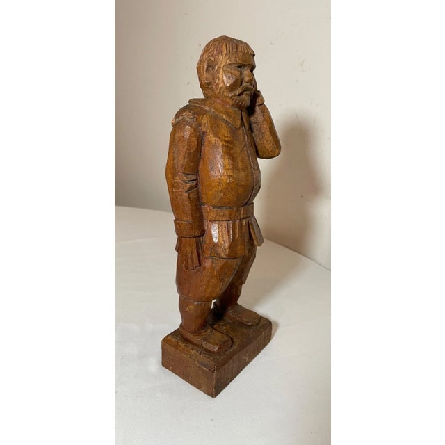 Folk Art Antique 1800's Folk Art Hand Carved Wood Figural Man Sculpture Statue Figure For Sale - Image 3 of 9
