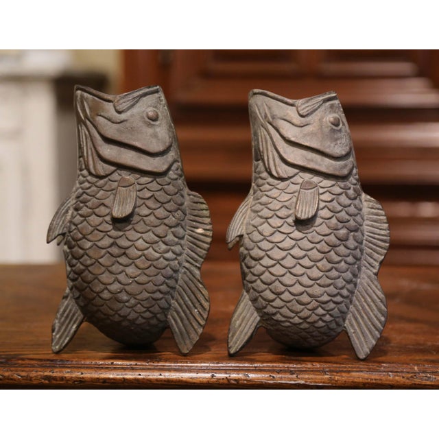 Late 19th Century Pair of 19th Century French Carved Verdigris Patinated Bronze Fish-Form Vases For Sale - Image 5 of 10