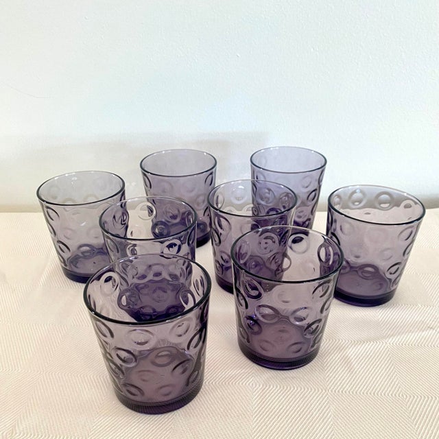 Lovely set of 8 purple Turkish glasses in great vintage condition. Adequately holds 12 ounces each .