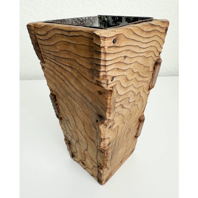 1970s Japanese Uzukuri Wood Vase With Dovetail Corners For Sale - Image 4 of 9