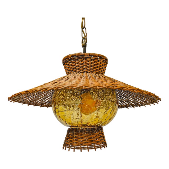 Mid-Century Modern Wicker Rattan Pendant Lamp, Germany, 1960s For Sale