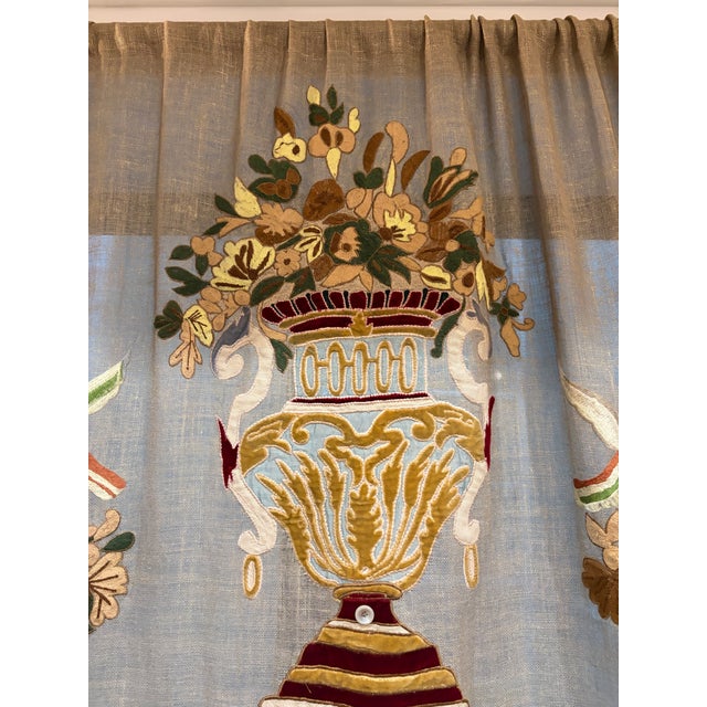 Textile Hand-Embroidered Indian Export Drapery Panel With Velvet Appliqué, Classical Urn Motif. For Sale - Image 7 of 10