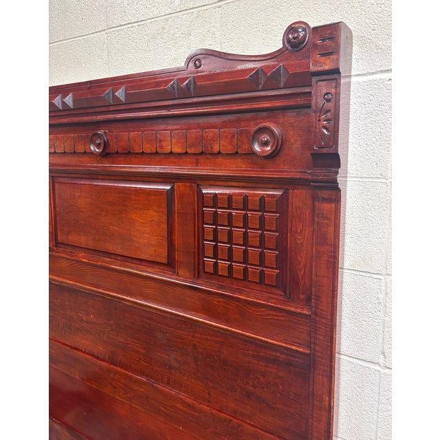 Antique Full Size Late 19th Century Victorian Eastlake Monumental High Back Bed For Sale - Image 10 of 12