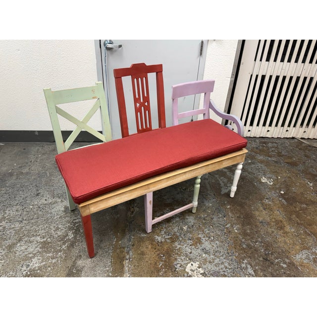 Design Plus Gallery presents a Custom Upcycled Mixed-Chair Bench. This bench combines three repurposed chair backs with a...