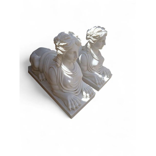 Gold Egyptian Sphinx Sculptures in White Marble, Italy, 20th Century, Set of 2 For Sale - Image 8 of 10