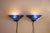 Pair of Postmodern Art Deco Inspired Cobalt Blue Glass Sconces from Design Light. Denmark. 1980s. Model named "Cheops"...