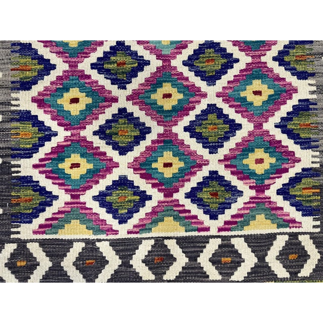 Cream 4'2" X 5'10" Multicolor Afghan Chobi Geometric Wool Flatweave Kilim Rug For Sale - Image 8 of 16